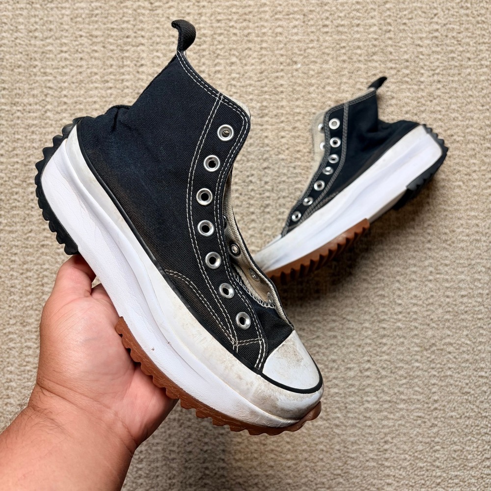 Converse Run Star Hike High Top Platform Sneakers Black White Lugged Sole Womens